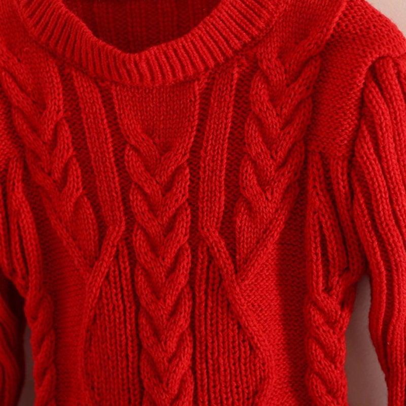 WEONEDREAM Generic Christmas Sweater Dresses for Girls Ruffle Sweater Long Sleeves Tutu Dress Stitching Knitting Pullover Tops for Kids 2 3T(Red, 100) - Image 3
